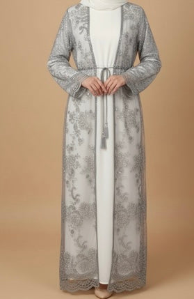 Silver Floral Embroidered Dress