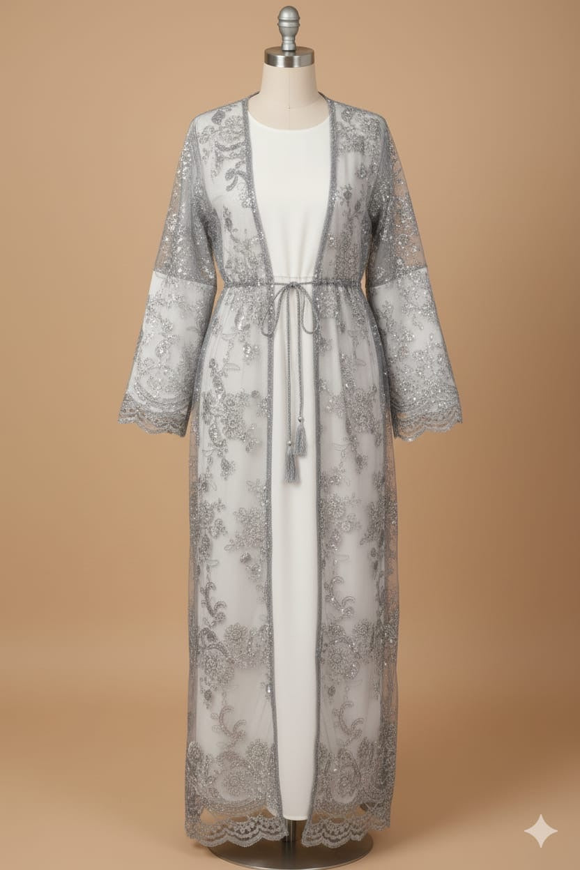 Silver Floral Embroidered Dress