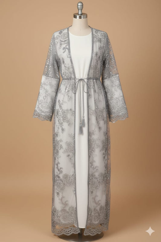 Silver Floral Embroidered Dress