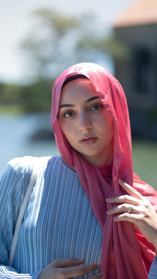 Shiny Pink Crinkle Chiffon Hijab