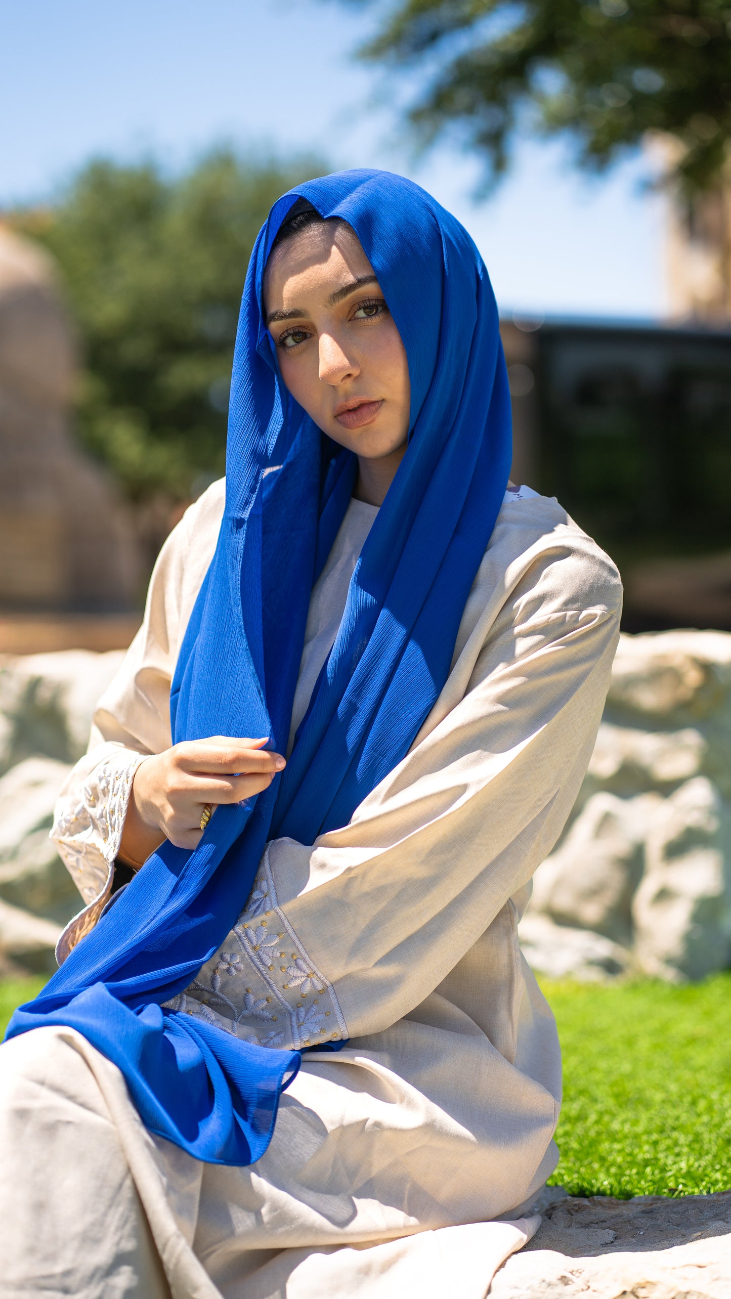 Royal Blue Crinkle Chiffon Hijab