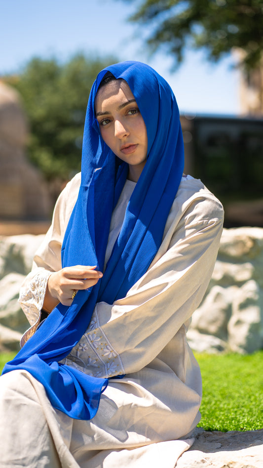 Royal Blue Crinkle Chiffon Hijab