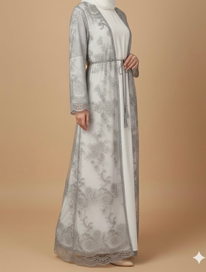 Silver Floral Embroidered Dress