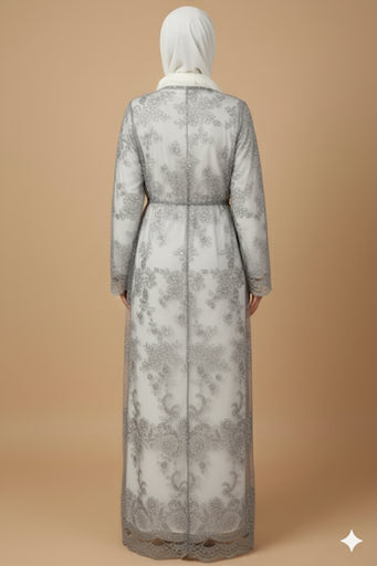 Silver Floral Embroidered Dress