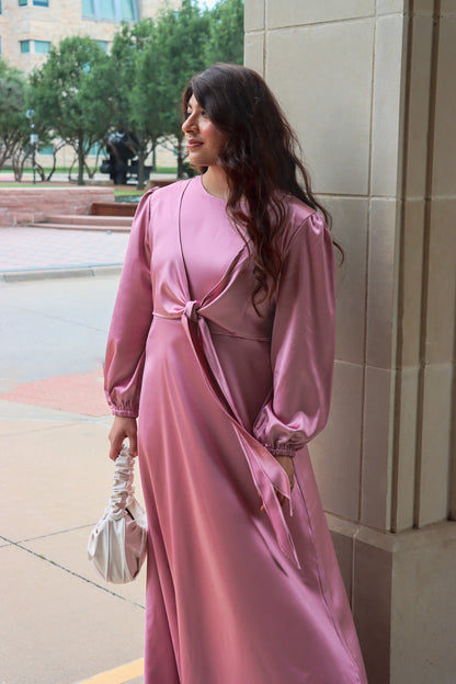 Rose Front Wrap Satin Maxi Dress