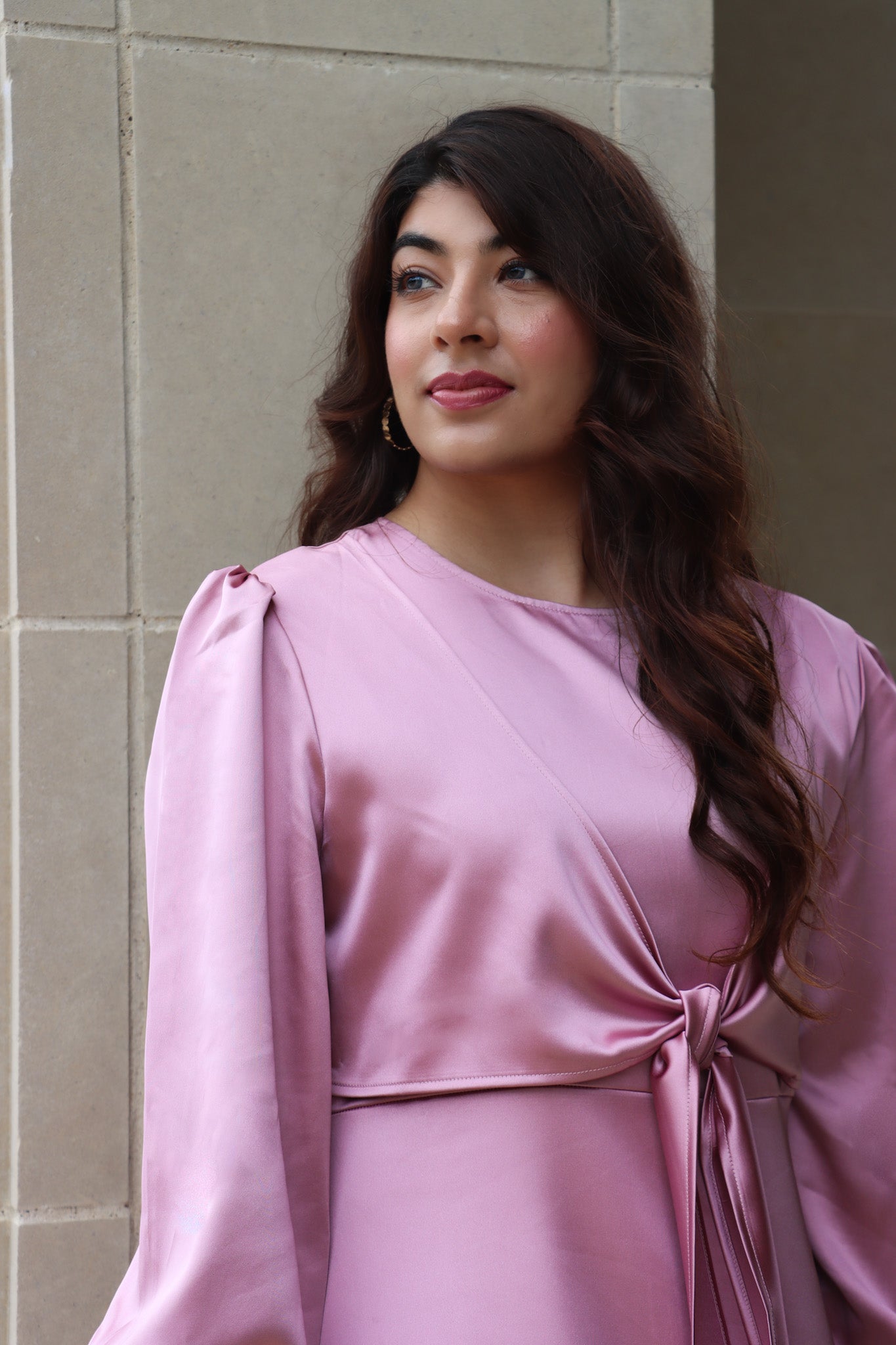 Rose Front Wrap Satin Maxi Dress