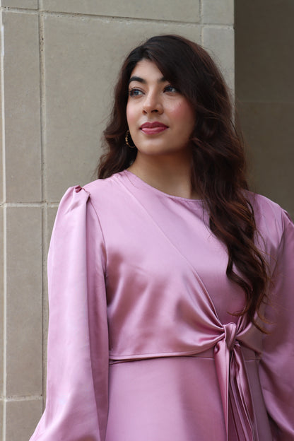 Rose Front Wrap Satin Maxi Dress